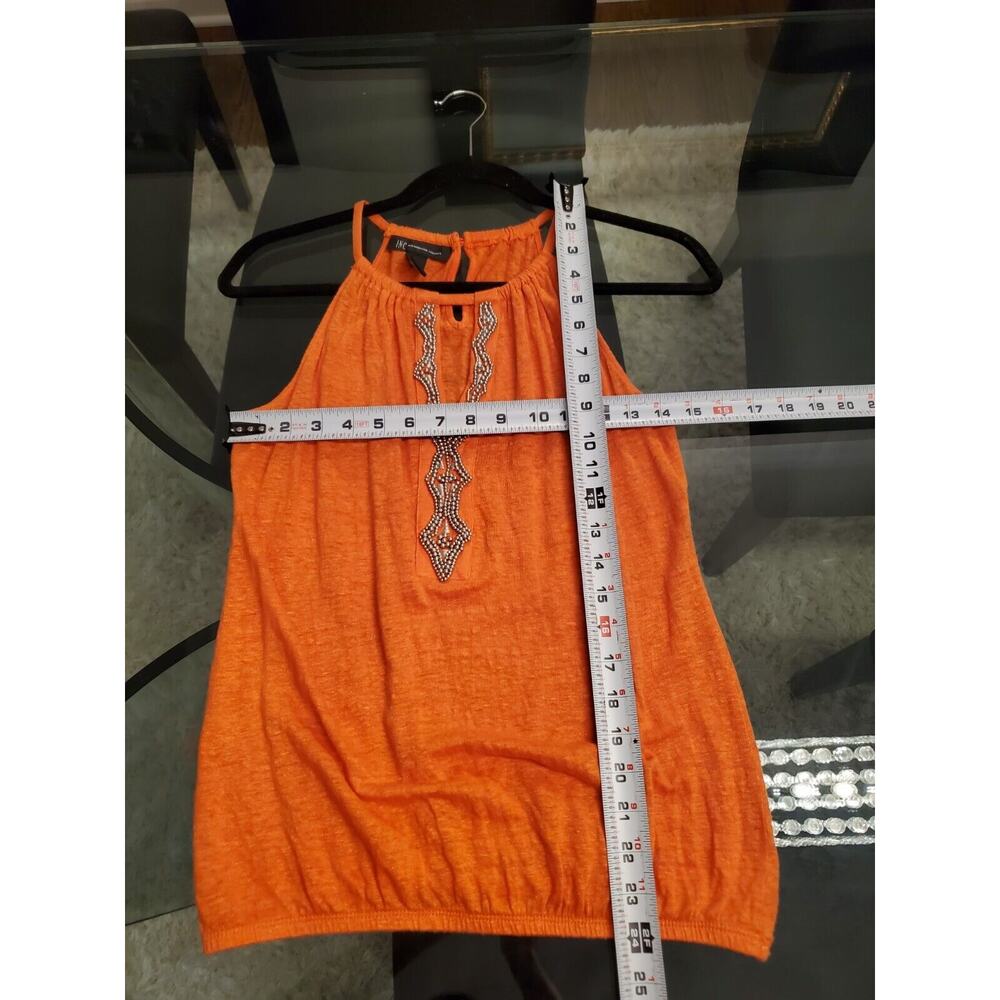 International Concepts Orange 100% Linen Round Neck Sleeveless Top Blouse Small - Picture 6 of 12